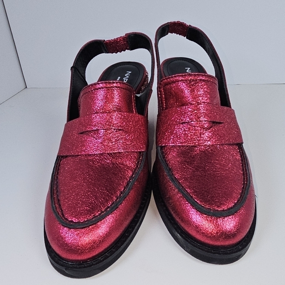 NEW Napoleoni Red Ruby Sparkly Leather Loafers Slides 39 - Picture 3 of 9